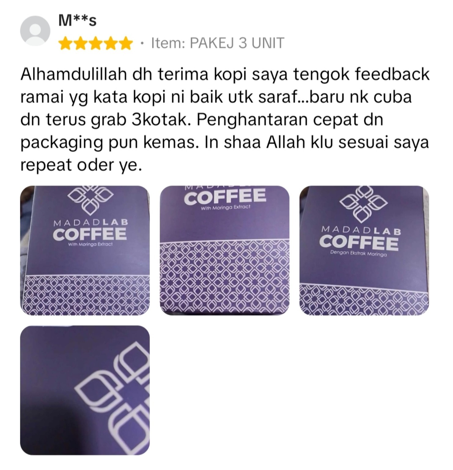 Screenshot ulasan pelanggan MadadLab Coffee 01
