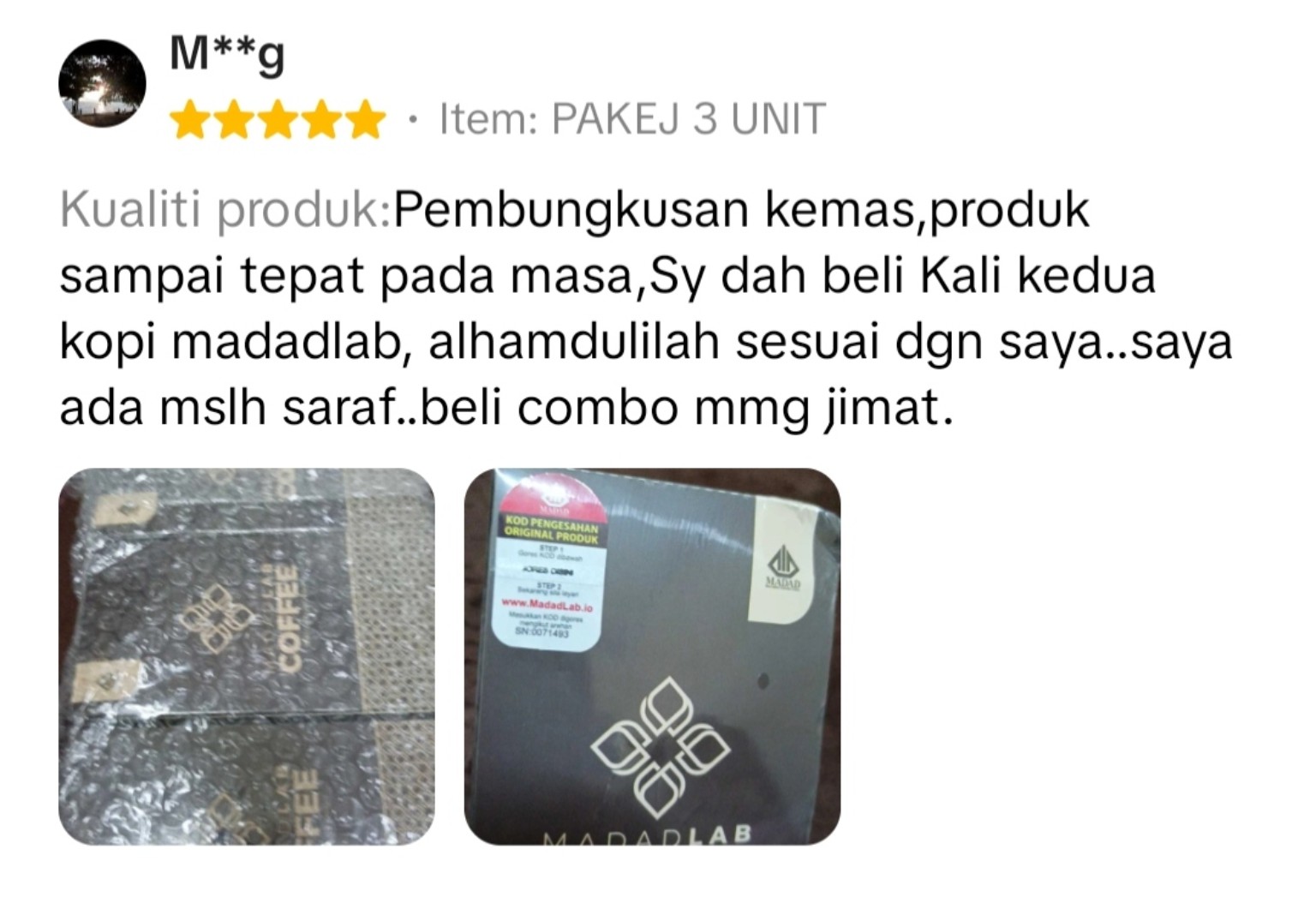 Screenshot ulasan pelanggan MadadLab Coffee 06