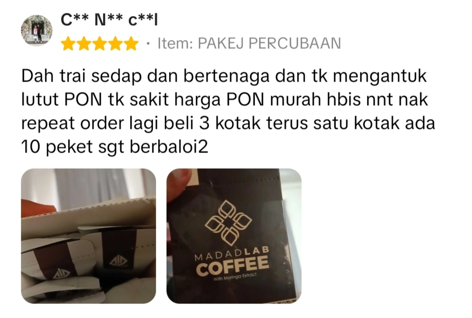 Screenshot ulasan pelanggan MadadLab Coffee 10