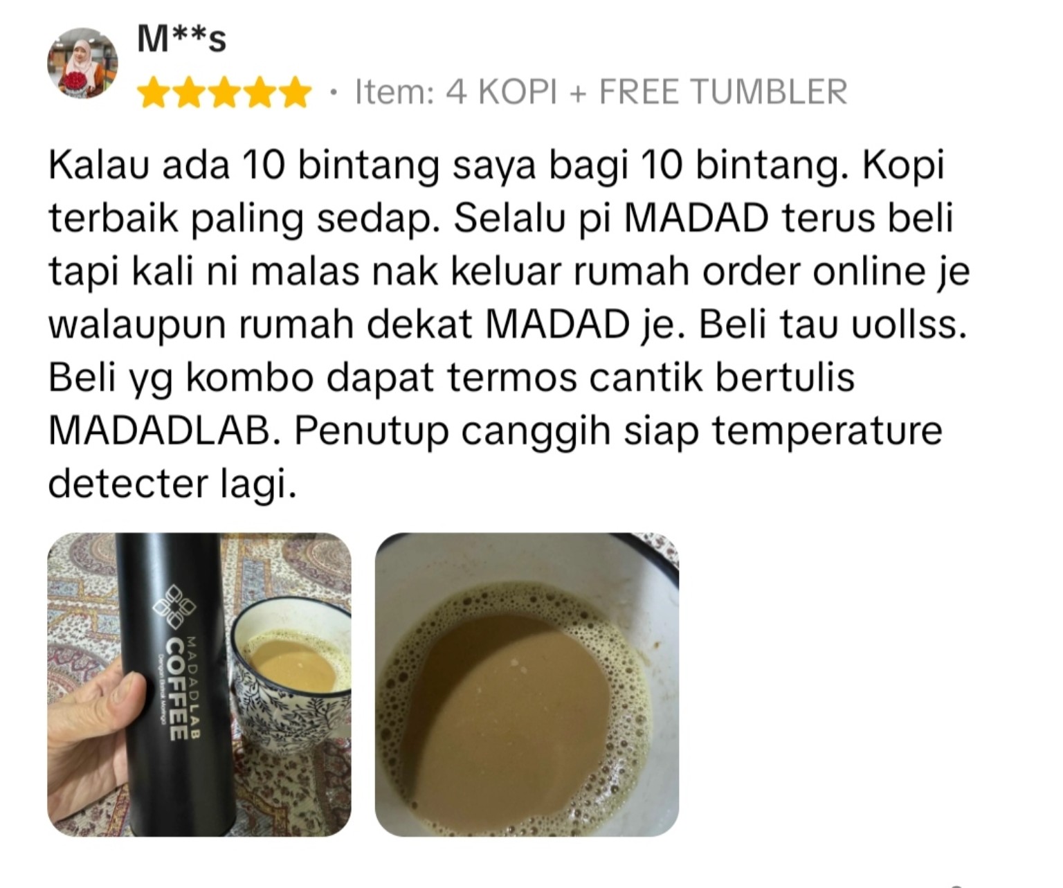 Screenshot ulasan pelanggan MadadLab Coffee 11
